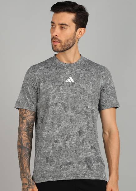 Men Self Design Round Neck Polyester Grey T-Shirt