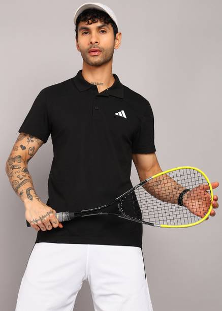 Men Solid Polo Neck Cotton Blend Black T-Shirt