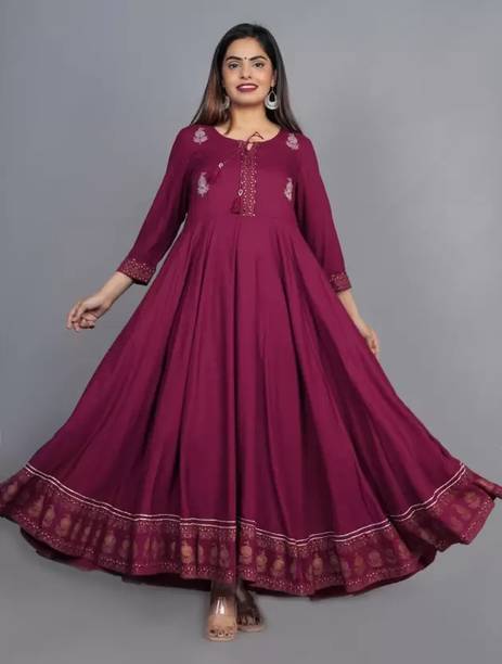 Women Printed Viscose Rayon Anarkali Kurta
