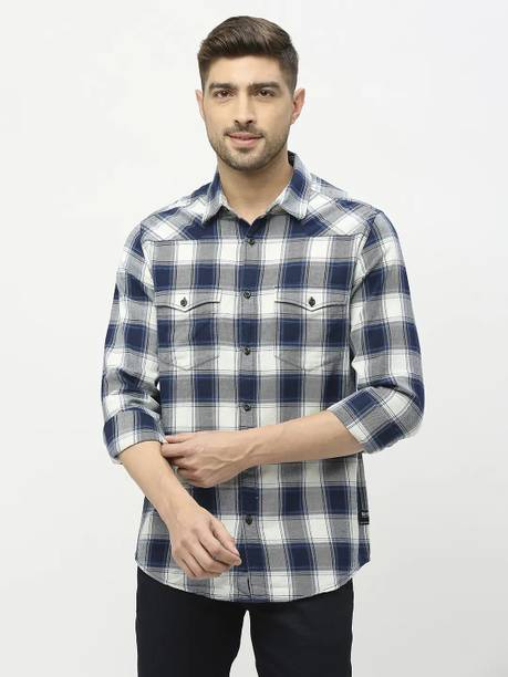 Men Slim Fit Checkered Spread Collar Casual Shirt