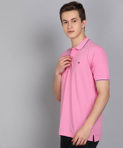 Men Solid Polo Neck Polycotton Pink T-Shirt