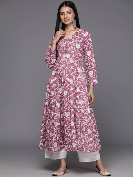Women Printed Pure Cotton Anarkali Kurta