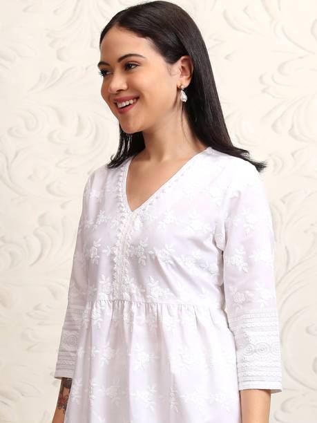 Women Self Design Cotton Blend A-line Kurta