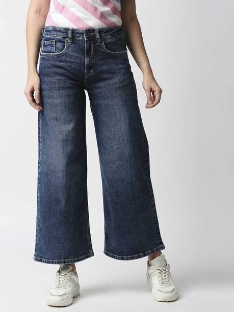 Women Loose Fit High Rise Blue Jeans