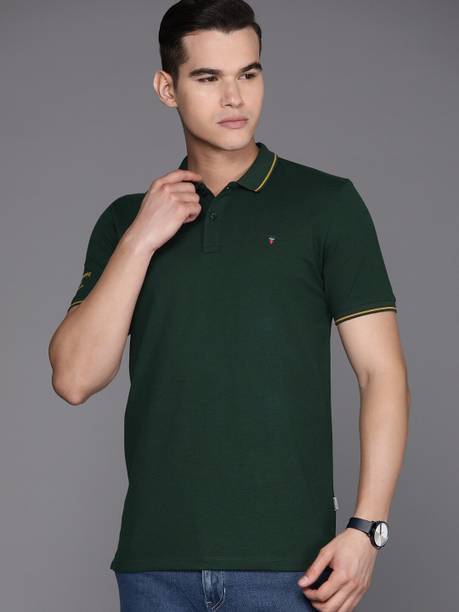 Men Printed Polo Neck Pure Cotton Dark Green T-Shirt