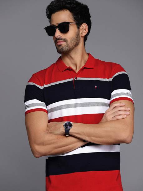 Men Striped Stylised Neck Pure Cotton Multicolor T-Shirt