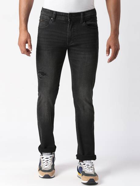Men Slim Mid Rise Black Jeans