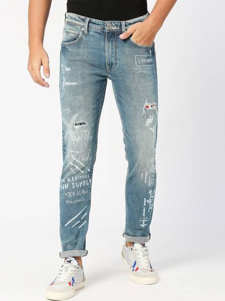 Men Tapered Fit Low Rise Blue Jeans