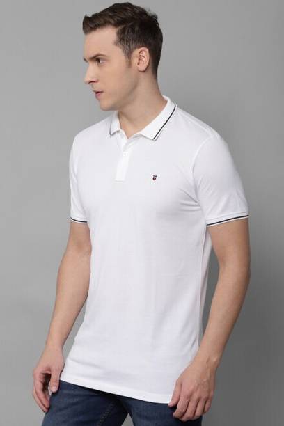 Men Solid Polo Neck Pure Cotton White T-Shirt