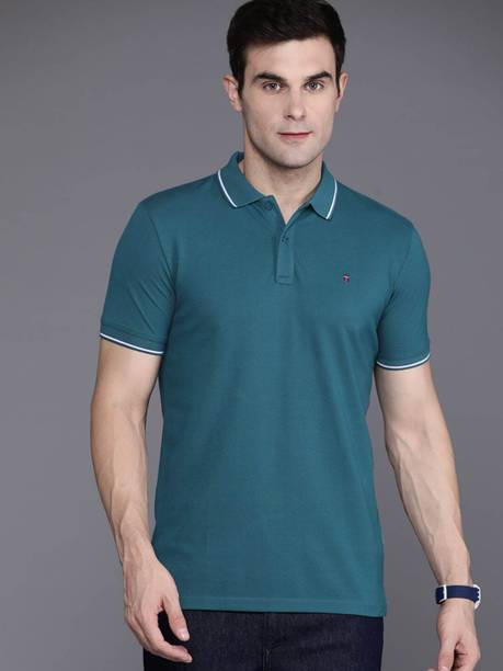 Men Solid Polo Neck Pure Cotton Light Blue T-Shirt