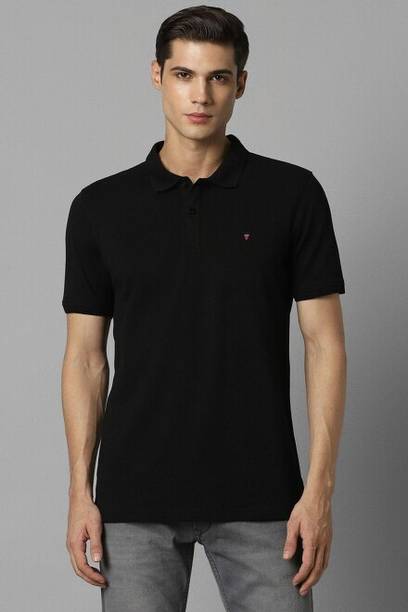 Men Solid Polo Neck Cotton Blend Black T-Shirt