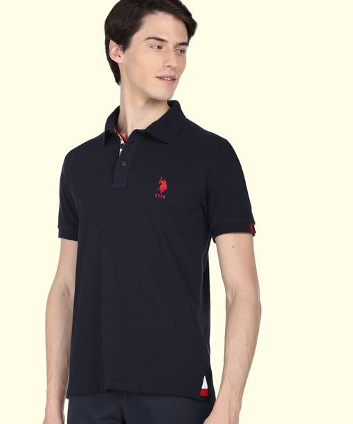 Men Solid Polo Neck Cotton Blend Blue T-Shirt