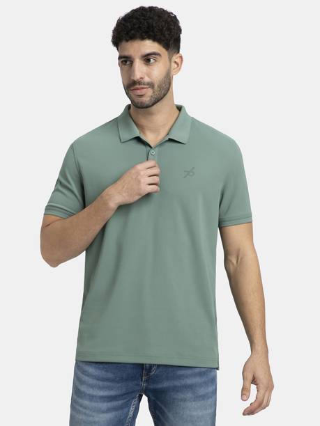 AM38 Men Solid Polo Neck Polyester Light Green T-Shirt