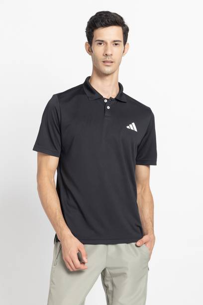 Men Printed Polo Neck Polyester Black T-Shirt