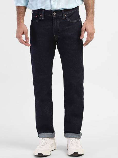 Men Straight Fit Mid Rise Blue Jeans