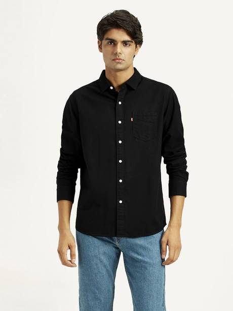 Men Slim Fit Solid Spread Collar Casual Shirt