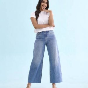 Kazou Women Relaxed Fit High Rise Light Blue Jeans