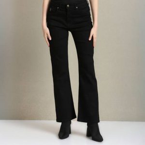 Lytrony Women Boot-Leg Mid Rise Black Jeans