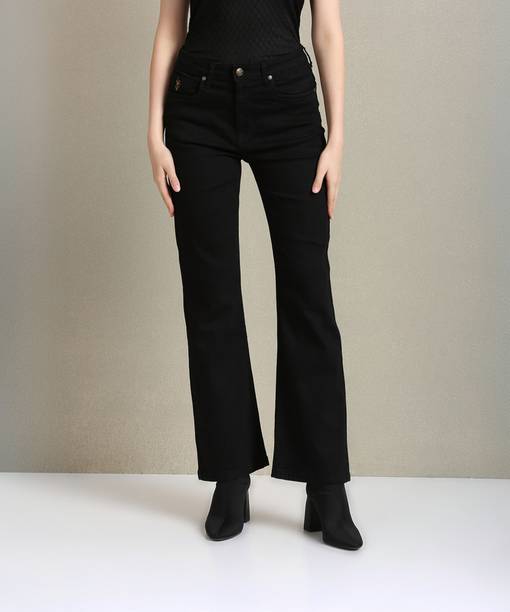 Women Boot-Leg Mid Rise Black Jeans