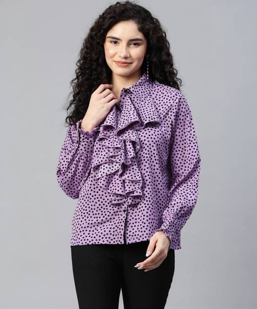 Casual Puff Sleeves Printed Women Purple Top