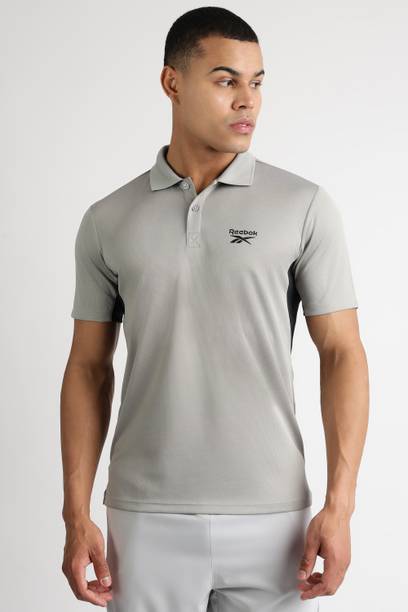 Men Solid Polo Neck Polyester Grey T-Shirt