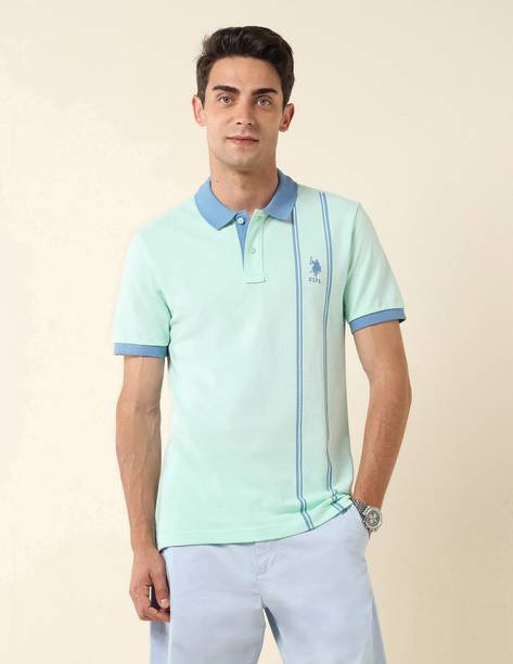 Men Solid Polo Neck Pure Cotton Light Green T-Shirt