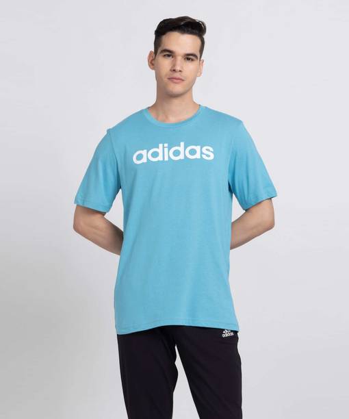 M LIN SJ T Men Printed Crew Neck Pure Cotton Blue T-Shi...