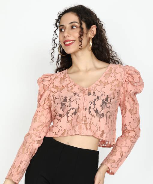 Casual Regular Sleeves Self Design Women Pink Top