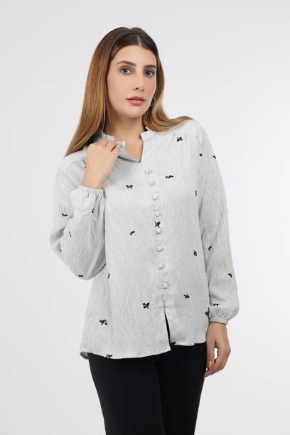 Casual Regular Sleeves Printed Women Grey Top