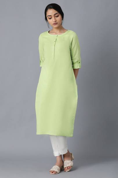 Women Solid Cotton Blend Straight Kurta