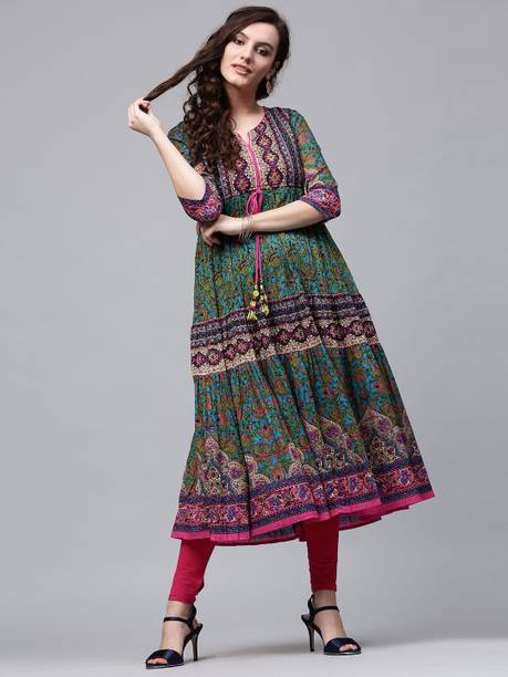 Women Printed Pure Cotton Anarkali Kurta