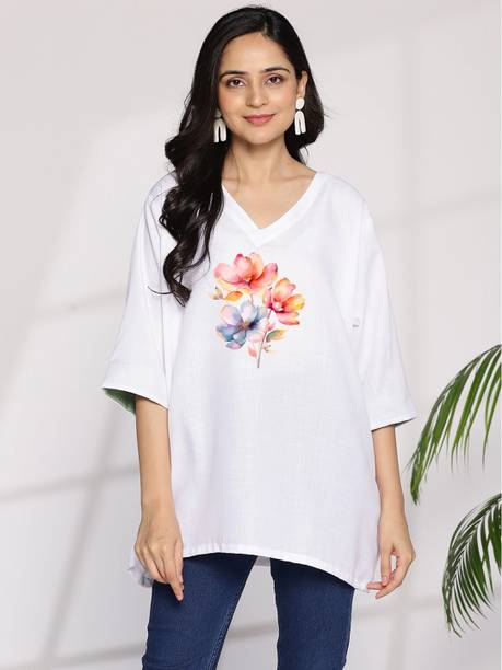 Casual Regular Sleeves Printed Women White Top