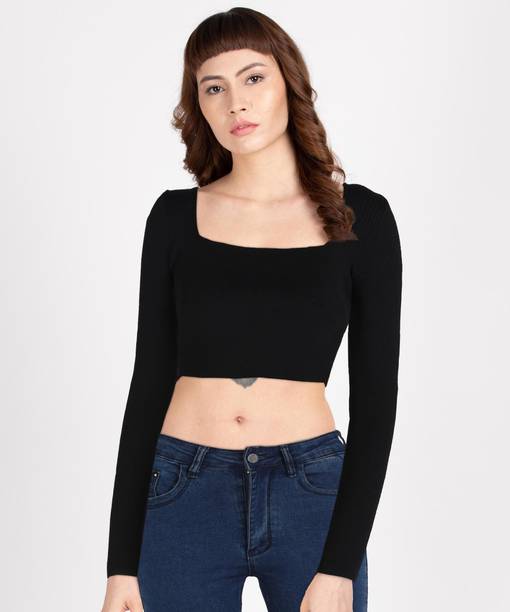 Casual Regular Sleeves Striped Women Black Top