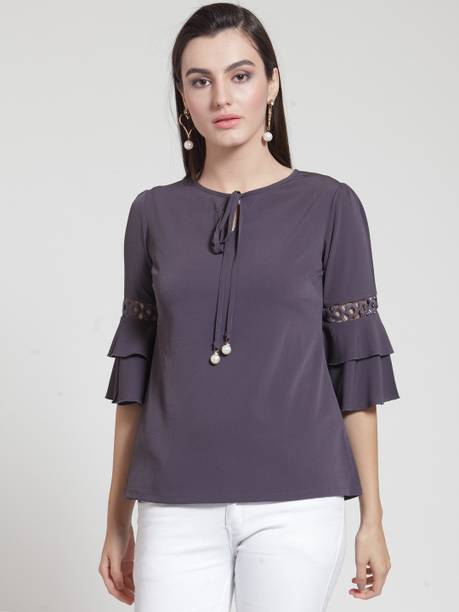 Casual Regular Sleeves Solid Women Purple Top