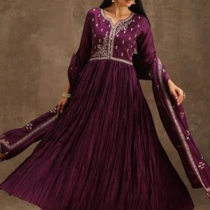 Women Embroidered Viscose Rayon Anarkali Kurta With Att...