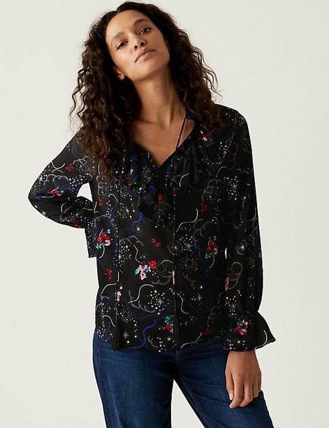 Casual Regular Sleeves Printed Women Black Top