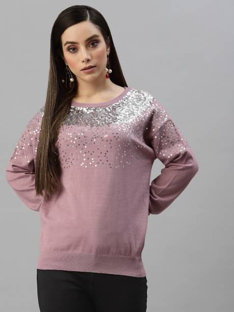 Casual Regular Sleeves Embellished Women Pink Top