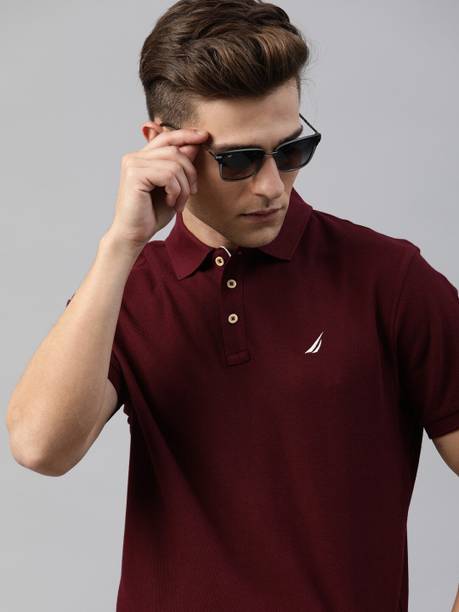 Men Solid Polo Neck Pure Cotton Maroon T-Shirt