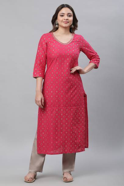 Women Geometric Print Pure Cotton Straight Kurta