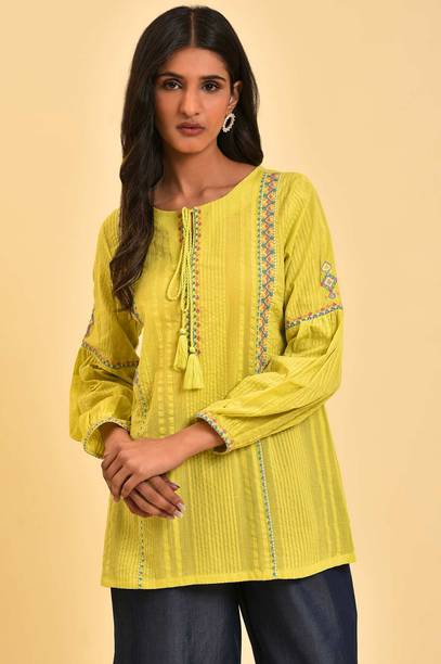 Casual Regular Sleeves Floral Print Women Yellow Top