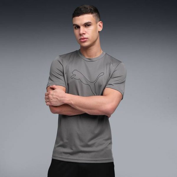 Men Printed Round Neck Polyester Grey T-Shirt