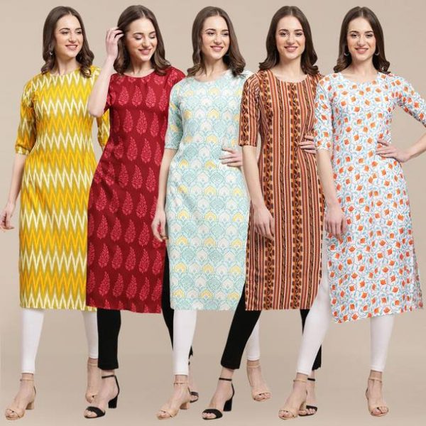 Pack of 5 Women Printed Crepe A-line Kurta