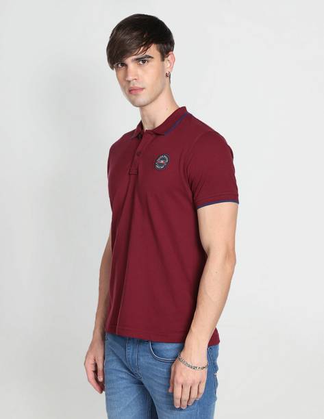 Men Solid Polo Neck Cotton Blend Red T-Shirt