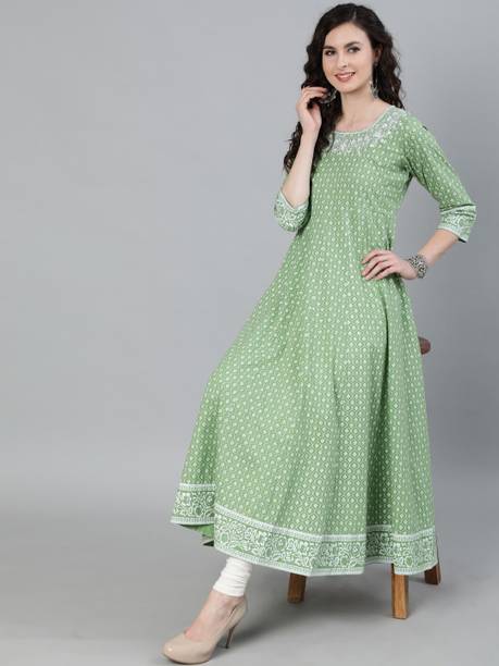 Women Printed Pure Cotton Anarkali Kurta