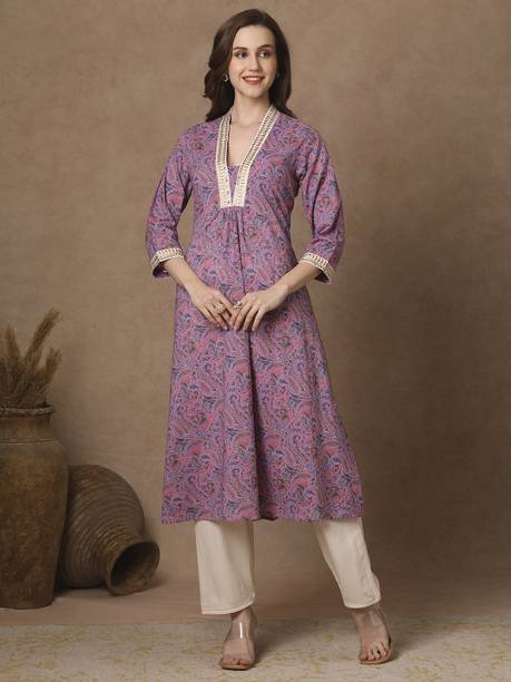 Women Printed Cotton Blend A-line Kurta