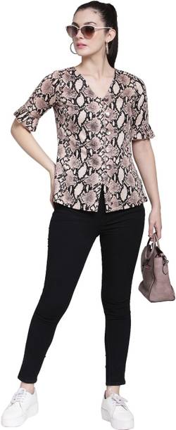 Casual Bell Sleeves Self Design Women Gold Top