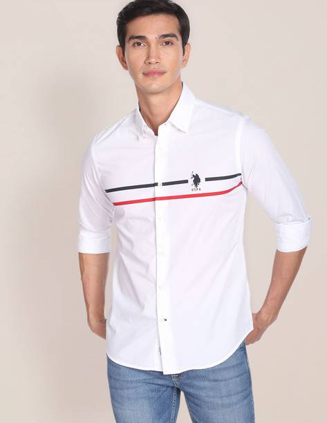 Men Regular Fit Striped Button Down Collar Casual Shirt