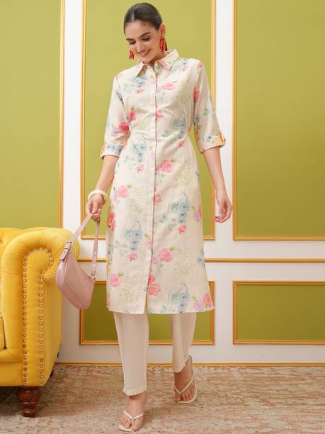Women Printed Pure Cotton Straight Kurta