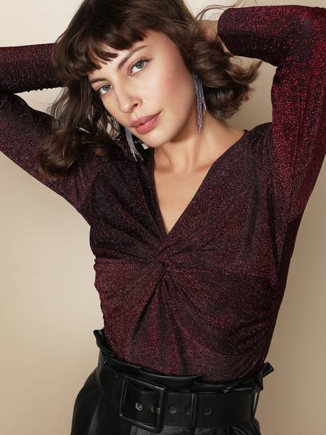 Casual Regular Sleeves Self Design Women Maroon Top