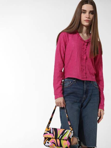 Casual Regular Sleeves Self Design Women Pink Top